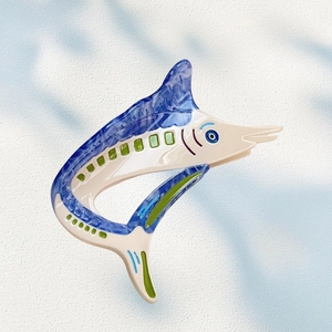 Cute acetate blue marlin fish hair claw clip with marble texture for women