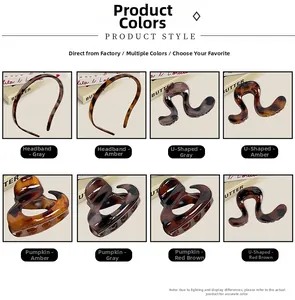 Selection of tortoiseshell resin hair claws and headbands in amber and grey marble colors