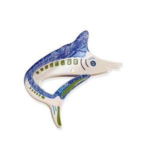 Blue marble patterned acetate swordfish hair claw clip for a creative ocean accessory