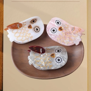 Owl Shape Acetate Hair Claw Clip Rhinestone Marbled Animal Hairpin Large Shark Clip Fashion Hair Accessories For Women