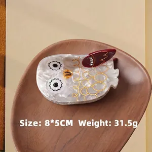 Luxury acetate owl hair claw clip with marble texture and rhinestones for hair styling