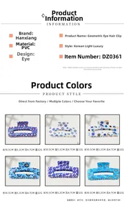 Detailed close-up showing six colors of the 10.5cm rectangle PVC evil eye hair claw clips