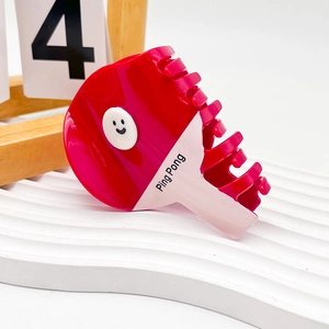 Kreativer Tischtennisschläger Form Haarklammer Rot Acryl Ping Pong Smiley Druck Hai Clip Sportliche Haar-Accessoires Für Damen Mädchen
