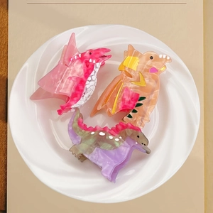 Funny Cartoon Dinosaur Acetate Hair Claw Clip Colorful Marble Texture Splicing Animal Shape Shark Clip For Women Girls