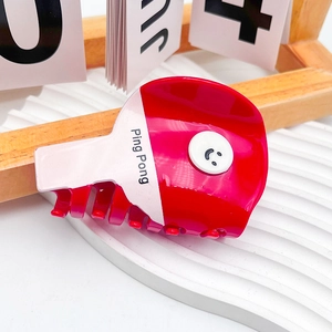 Kreative rote Tischtennisschläger Haarklammer mit Smiley-Print für Pferdeschwanz-Styling
