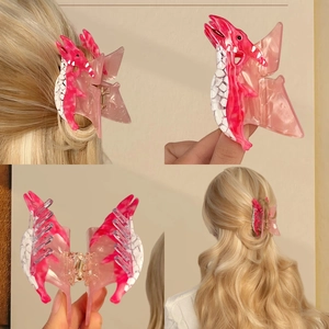 Pink marble acetate dinosaur hair claw clip with strong spring for women hair styling