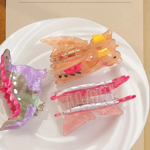 Cartoon dinosaur and cat shaped acetate hair claw clips set for women's hairstyling