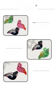 Detail showing colorful flamingo hair claw clips in pink green and navy blue acrylic