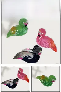 Detailed close-up showing flamingo hair claws in pink, green, and monochrome marble texture