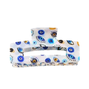 Blue Evil Eye rectangle hair claw clip with marble texture acetate for women