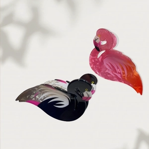 Chic PVC flamingo and swan shaped hair claws with marble texture for high ponytails