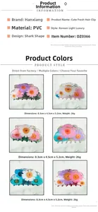 Detail showing various daisy patterns and measurements of the PVC floral hair claw clip