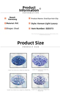 Spécifications de taille détaillées pour les pinces à cheveux Evil Eye en PVC bleu et blanc