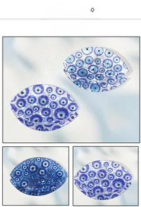 Détail des pinces à cheveux œil protecteur en acétate bleu aux motifs artistiques