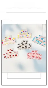 Set of six Korean style large hair claw clips featuring various vintage floral and bow patterns