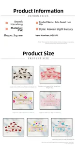 Detailed size specifications of Korean style PVC hair claw clips with various patterns