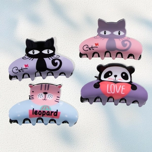 Cartoon Cat Panda Hair Claw Clips For Girls PVC Cute Animal Pattern Hair Clips Sweet Fashion Hair Accessories Shark Clips