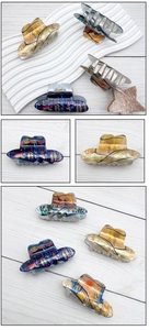 Artistic cowboy hat shaped hair claws with colorful landscape and abstract oil paintings