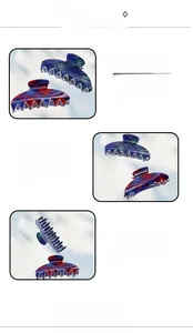 Detailed close-up showing red and blue plaid hair claw clips with secure resin teeth