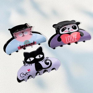 Cute cartoon cat and panda PVC hair claws for girls in various colorful patterns