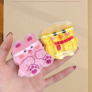 Cute animal acrylic hair claws with marble texture in pink bunny and yellow duck designs