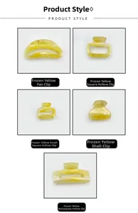 Detailed grid of jelly yellow geometric hair claws in square and shell designs