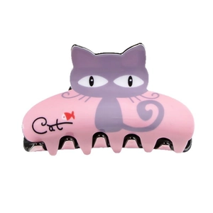 Cute pink and purple cat shaped hair claw clip with Cat text for girls hairstyle