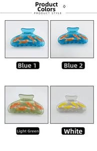 Grille de pinces à cheveux en acrylique aux motifs de poissons, tons bleu et vert