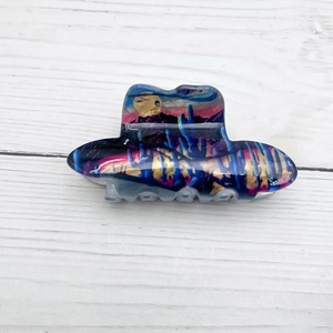 Creative cowboy hat hair claw clip with colorful abstract oil painting art on white background