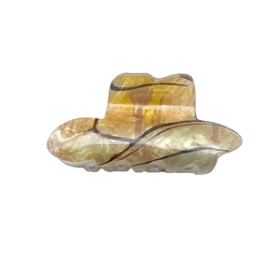 Creative cowboy hat shape hair claw clip with yellow and brown marble pattern