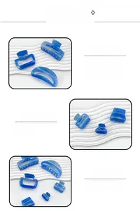 Detail view of blue starry marble pattern acrylic hair clips in various geometric shapes