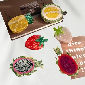 Fruit Shaped Acetate Hair Claw Clip Durian Pineapple Strawberry Dragon Fruit Marble Texture Hair Catch Accessory For Women