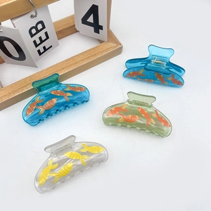 Pince à Cheveux Requin Créative en Acrylique Poisson Rouge pour Femmes Mode Transparente Imprimée Animal Marin Accessoire Coiffure