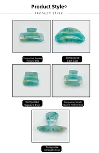Detailed macro view of five different emerald green marble texture acrylic hair claw clips