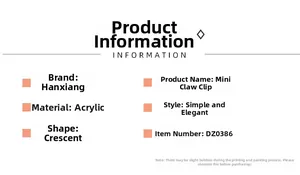Detailed specifications of the acrylic crescent mini hair claw clip model DZ0386