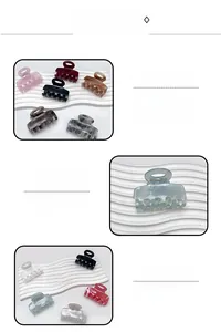 Dettaglio macro di varie pinze per capelli quadrate colorate con motivi marmo e tartaruga
