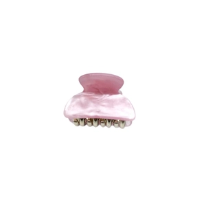 Elegant mini marble acrylic hair claw clip in light pink with metallic silver teeth