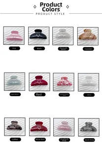 Showcase of 12 colors of acrylic heart claw clips with rhinestone details and marble texture