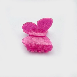 Pinza per capelli a farfalla in acrilico rosa glitterato con molla metallica resistente