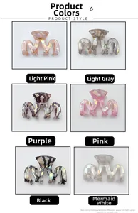 Grid view showing variety of colorful marble textured geometric mini hair claw clips