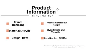 Detailed specifications for bow-shaped acrylic hair claw clip model DZ0414 in minimalist style