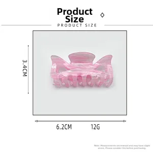 Pink marble bow hair claw clip detail with specific size dimensions 6.2cm and 3.4cm