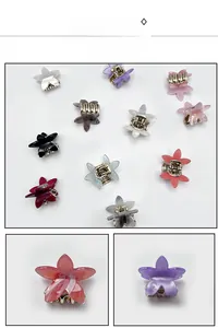 Détails de petites pinces à cheveux fleur en acrylique avec ressorts dorés solides