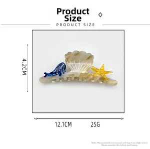 Detailed size view of sea dolphin starfish hair claw clip with 12.1 cm length and 25g weight