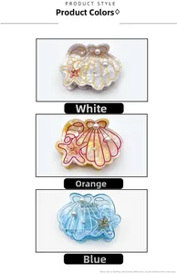 Détails de pinces à cheveux en acétate avec perles et étoiles de mer en blanc orange bleu