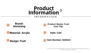 Detailed acrylic fruit hair claw clip information and product specifications table