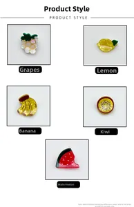 Detailed grid of grape lemon banana kiwi and watermelon acrylic fruit hair clips