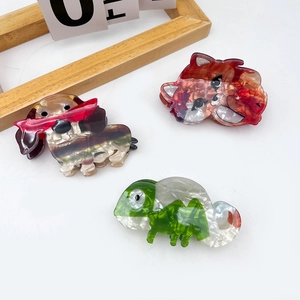 Cute acetate dog hair claws set featuring dachshund and chameleon cartoon animal designs