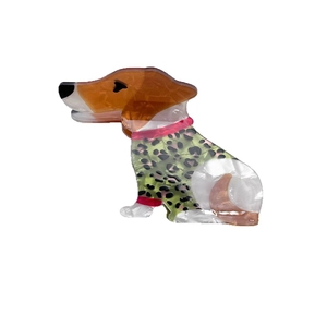 Cute acetate dog hair claw clip with brown head and green leopard print pattern