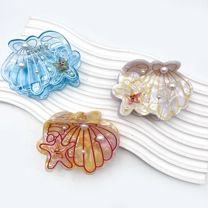 Pince à Cheveux Crabe en Acétate Thème Océan Coquillage Étoile de Mer Avec Künstliche Perle d'Imitation Douce Pince à Cheveux Requin pour Femmes Filles Accessoires de Coiffure